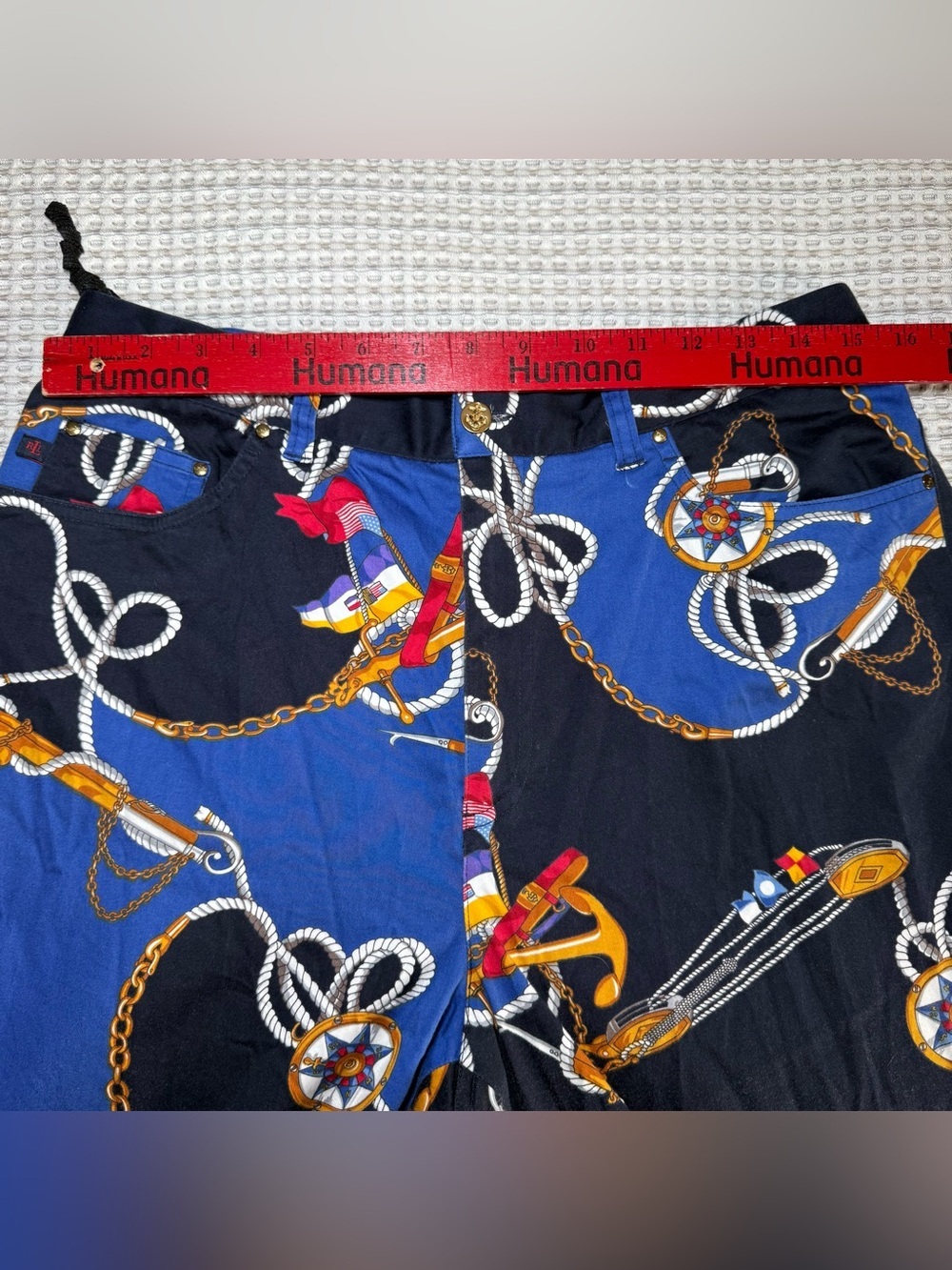 Lauren Ralph Lauren Anchor Print Pants Cropped Size 12 Navy Nautical Women's - Picture 3 of 8